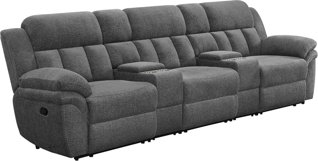 Coaster Home Furnishings - Bahrain - Upholstered - 5-Piece Theater Seating with Recliners, Cupholder Consoles & Thick Pillowtop Armrests - Living Room, Home Theater - Charcoal - 609541T