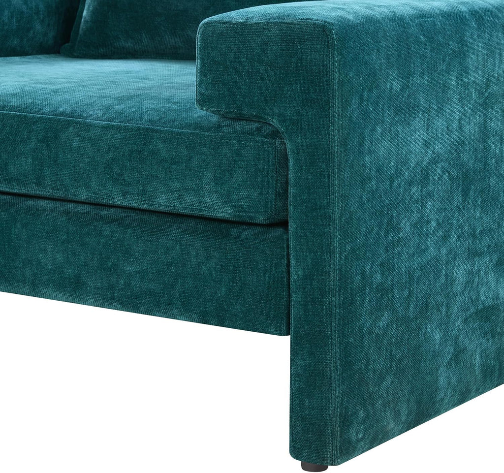 Christopher Knight Home Aylen Modern Chenille Upholstered Accent Chair with Wide Armrests, Wooden Living Room Club Chair, Bedroom Comfy Reading Chair with Back Pillow, Teal Green