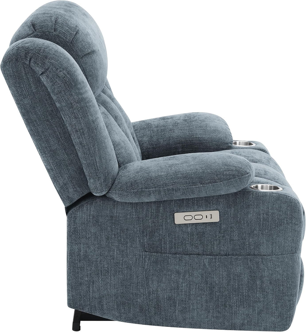 Coaster Home Furnishings - Houston - Fabric - Power Lift Recliner with Pillowtop Arms, Built-in USB Port, Power Panel and Two Cup Holders - Living Room - Slate Blue - 602294P