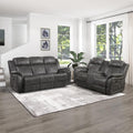Lexicon Recliner Living Room Set, Home Theater Seating, Manual Polished Microfiber Upholstery Sofas, RV Couch Including Double Recliner Sofa and Loveseat, 2-Piece Set, Brownish Gray