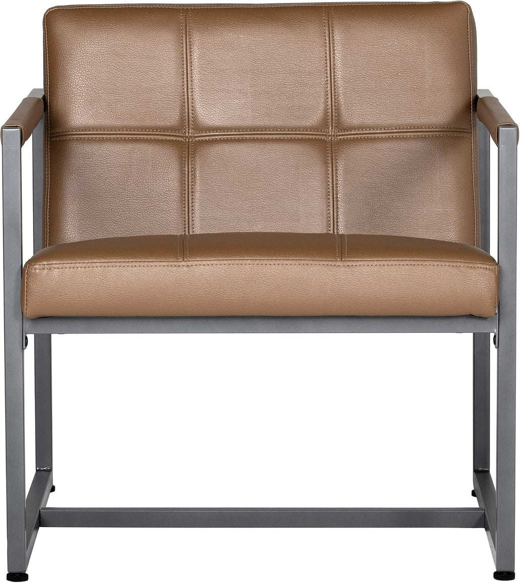 Studio Designs Home Modern Accent Chair Camber Mid-Century, Pewter Grey Metal Frame & Caramel Brown Leather