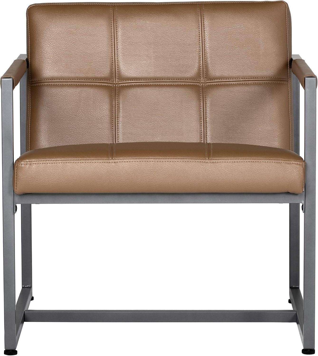 Studio Designs Home Modern Accent Chair Camber Mid-Century, Pewter Grey Metal Frame & Caramel Brown Leather