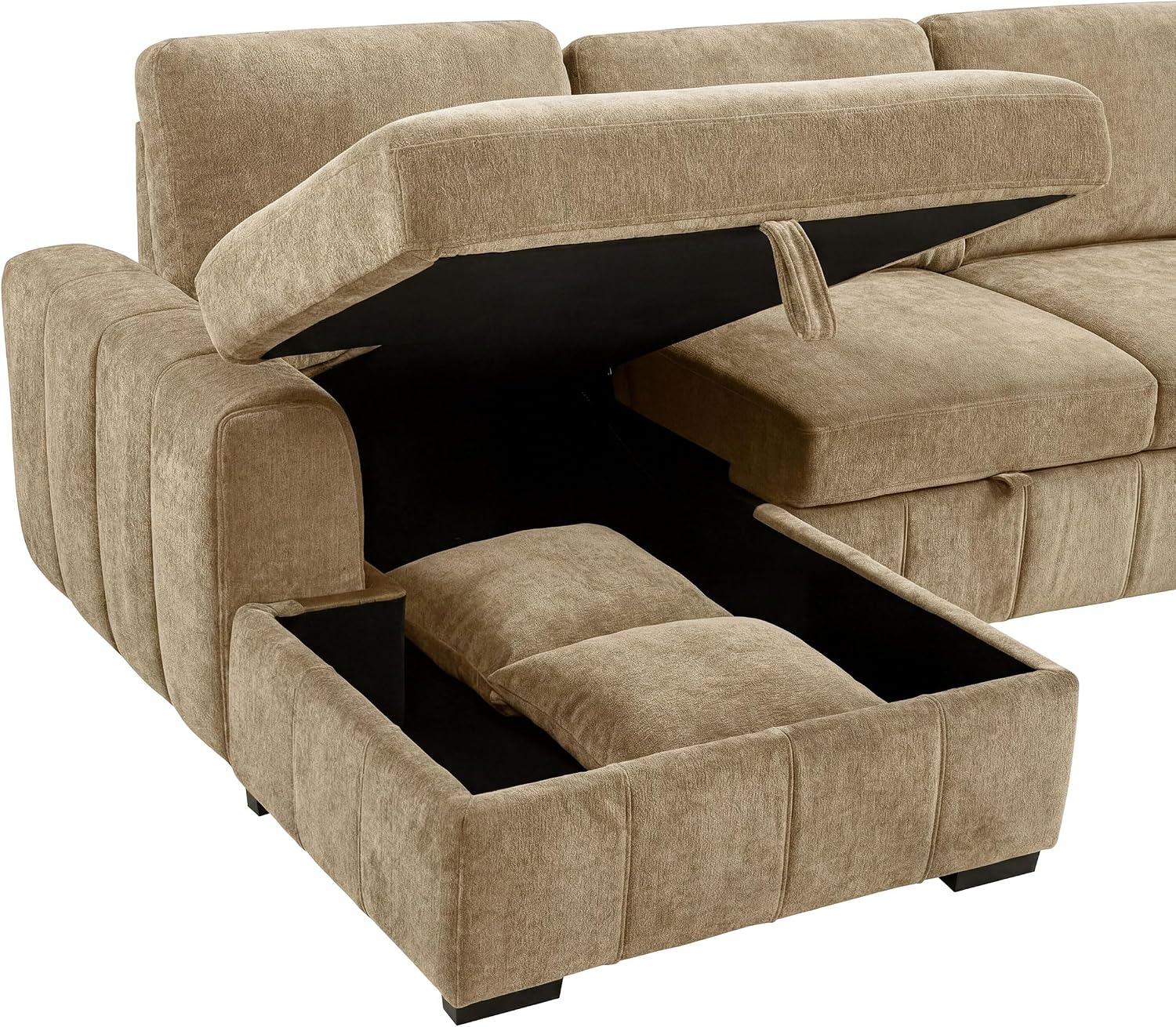 Coaster Home Furnishings - Pastrana - Wood and Fabric - Sleeper Sectional Sofa with Left-arm-Facing Chaise, and Track Arms - Living Room - Camel - 500358