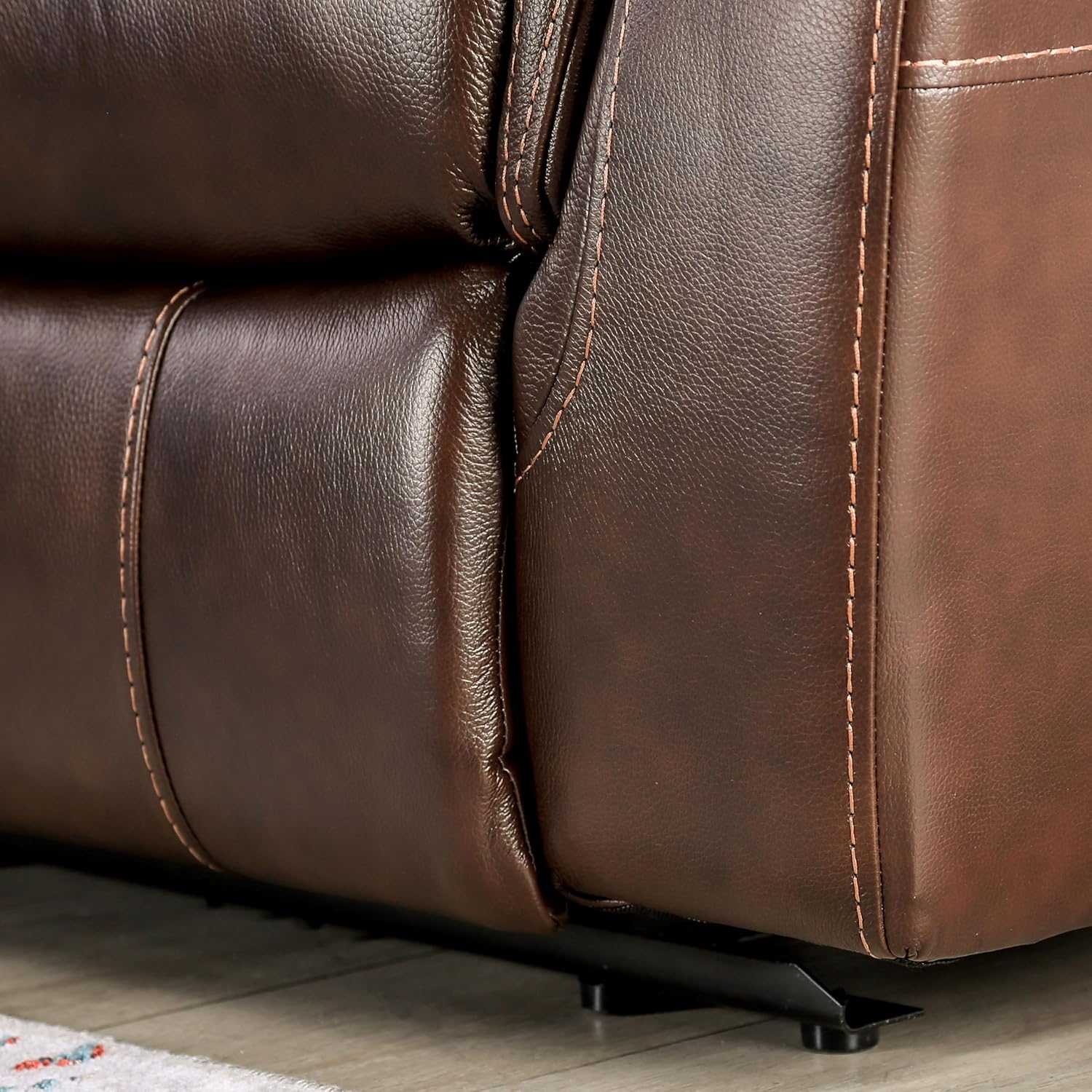 Furniture of America Corrals 77 inches Top Grain Leather Upholstered 2-Seater Power Recliner Loveseat with Cupholders and USB Port for Living Room, Home Office, Brown