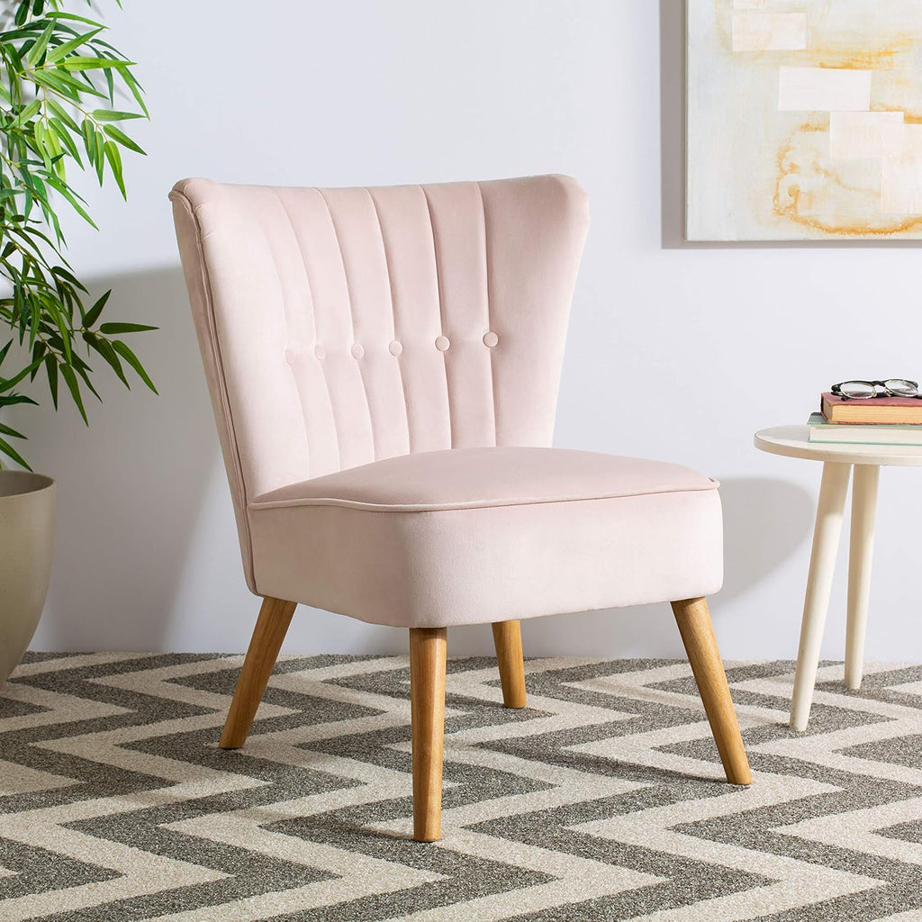 Safavieh Home June Retro Glam Blush Pink Velvet and Natural Accent Chair