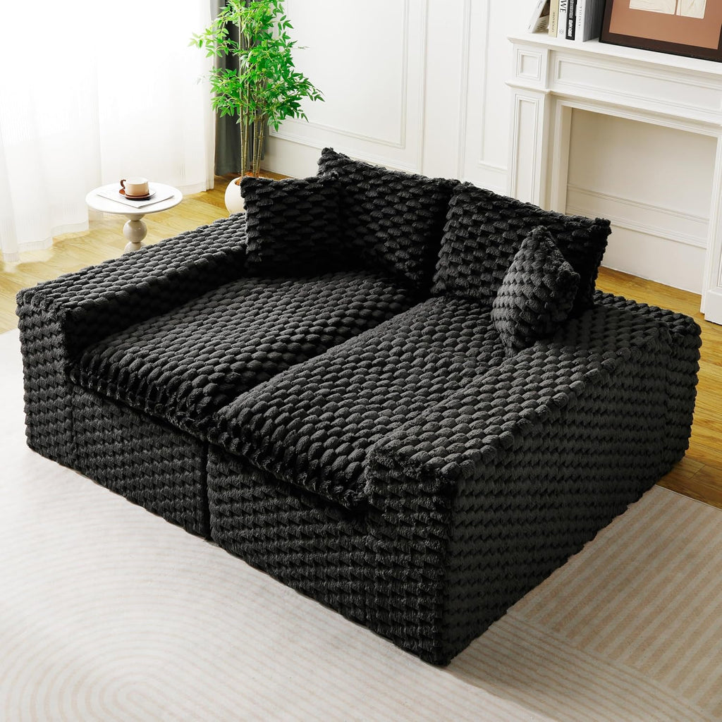KEIKI 120' Modular Boneless Couch Full Chaise for Living Room, 4-Seater Sectional Couches for Living Room Furniture, Deep Seat Modular Cloud Sofa Bed for Apartment Bedroom Pet Friendly, Black