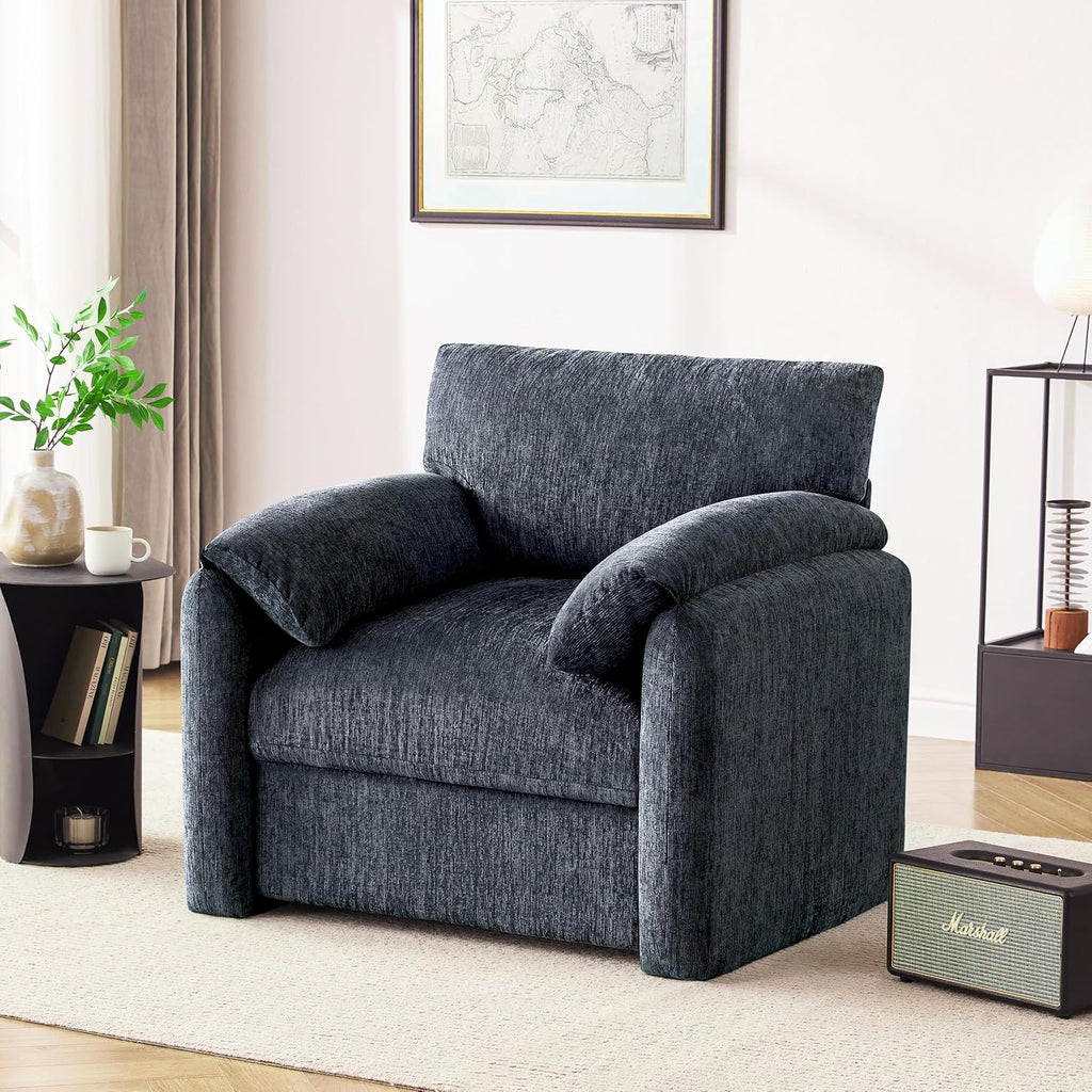 Howjoe Chenille Oversized Armchair, 38.6' Wide Accent Chairs for Living Room & Bedroom Modern Lounge Chair, Upholstered Mid-Century Reading Chair, Comfy Living Room Chair, Single Sofa Chair, Blue