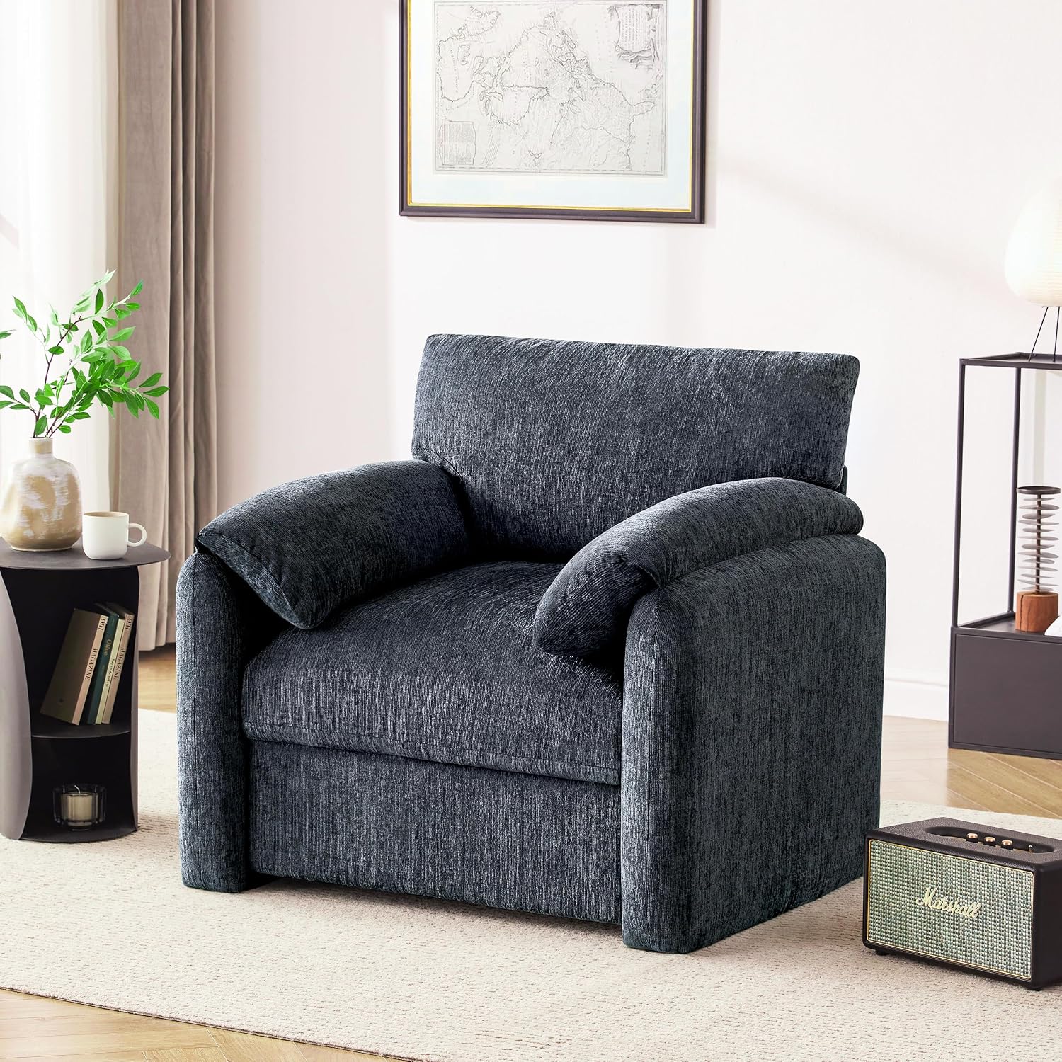 Howjoe Chenille Oversized Armchair, 38.6' Wide Accent Chairs for Living Room & Bedroom Modern Lounge Chair, Upholstered Mid-Century Reading Chair, Comfy Living Room Chair, Single Sofa Chair, Blue
