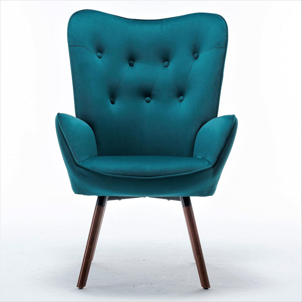 Container Furniture Direct Chic Accent Arm Chairs for Living Room, Bedroom, or Home Office, Button-Tufted Midcentury Armchair with Wingback Design and Splayed Legs, Greynish Blue