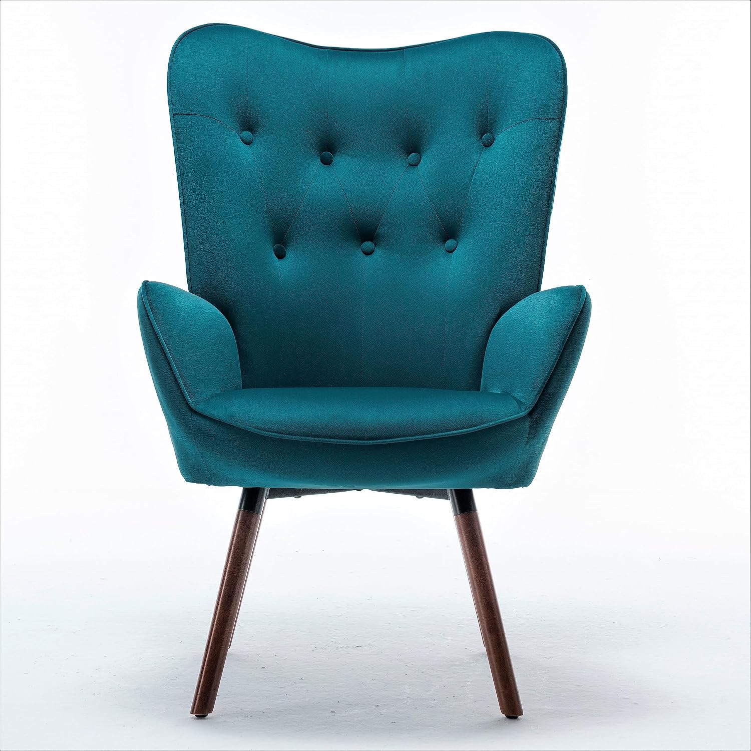 Container Furniture Direct Chic Accent Arm Chairs for Living Room, Bedroom, or Home Office, Button-Tufted Midcentury Armchair with Wingback Design and Splayed Legs, Greynish Blue