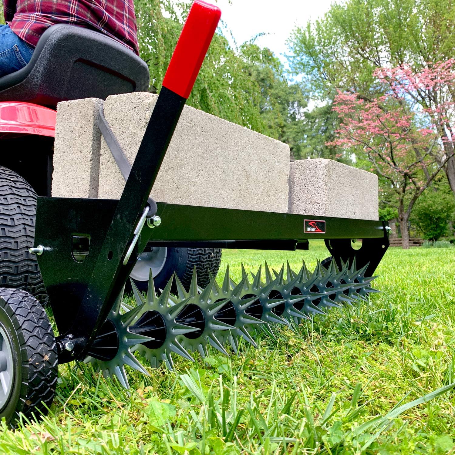 Brinly SAT2-40BH-P Tow Behind Spike Aerator with Transport Wheels, 40' - Hammered Black