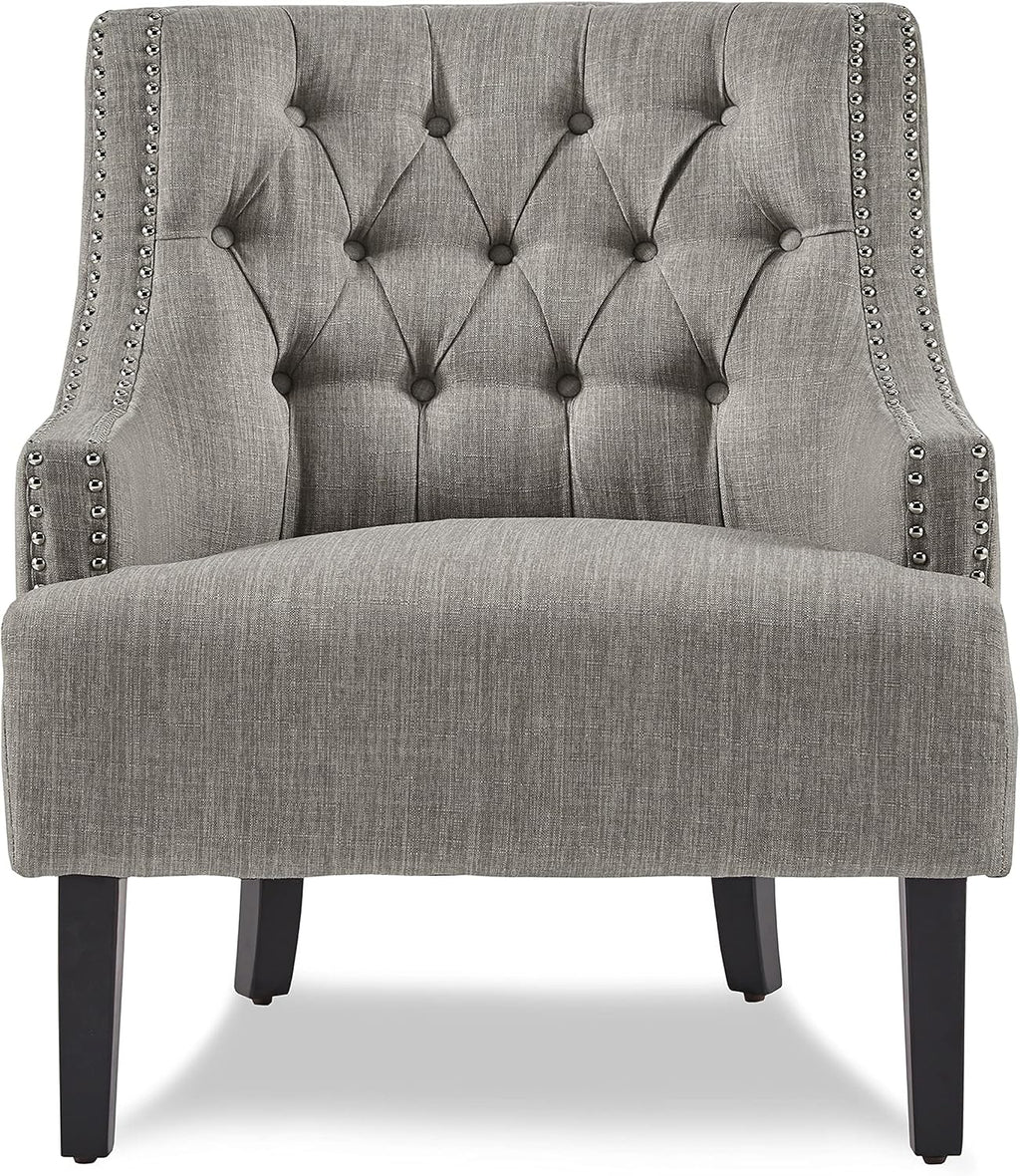 Lexicon Accent Chair Reading Chair Comfy Chair for Bedroom, Upholstered Armchair with Solid Wood Frame, Tufted Cushion Nail Head Trim, Single Sofa Chair for Living Room, Office, Tan Chenille
