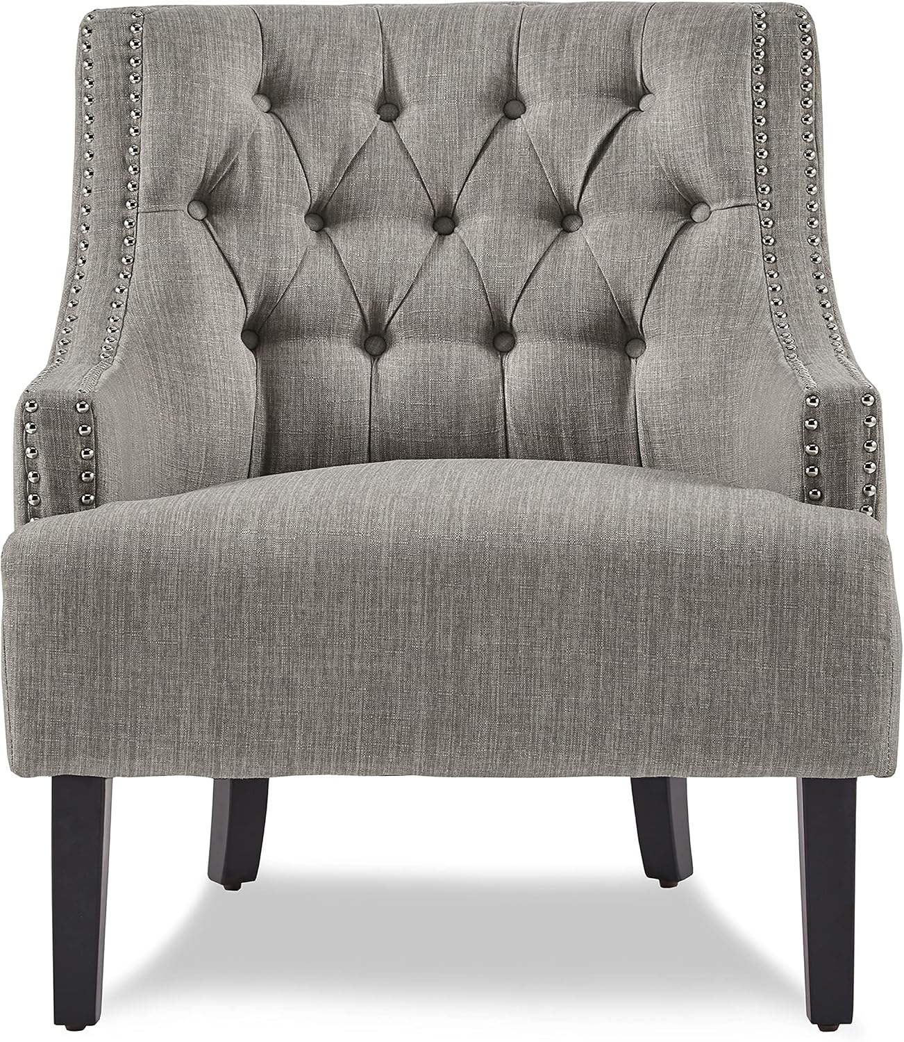 Lexicon Accent Chair Reading Chair Comfy Chair for Bedroom, Upholstered Armchair with Solid Wood Frame, Tufted Cushion Nail Head Trim, Single Sofa Chair for Living Room, Office, Tan Chenille