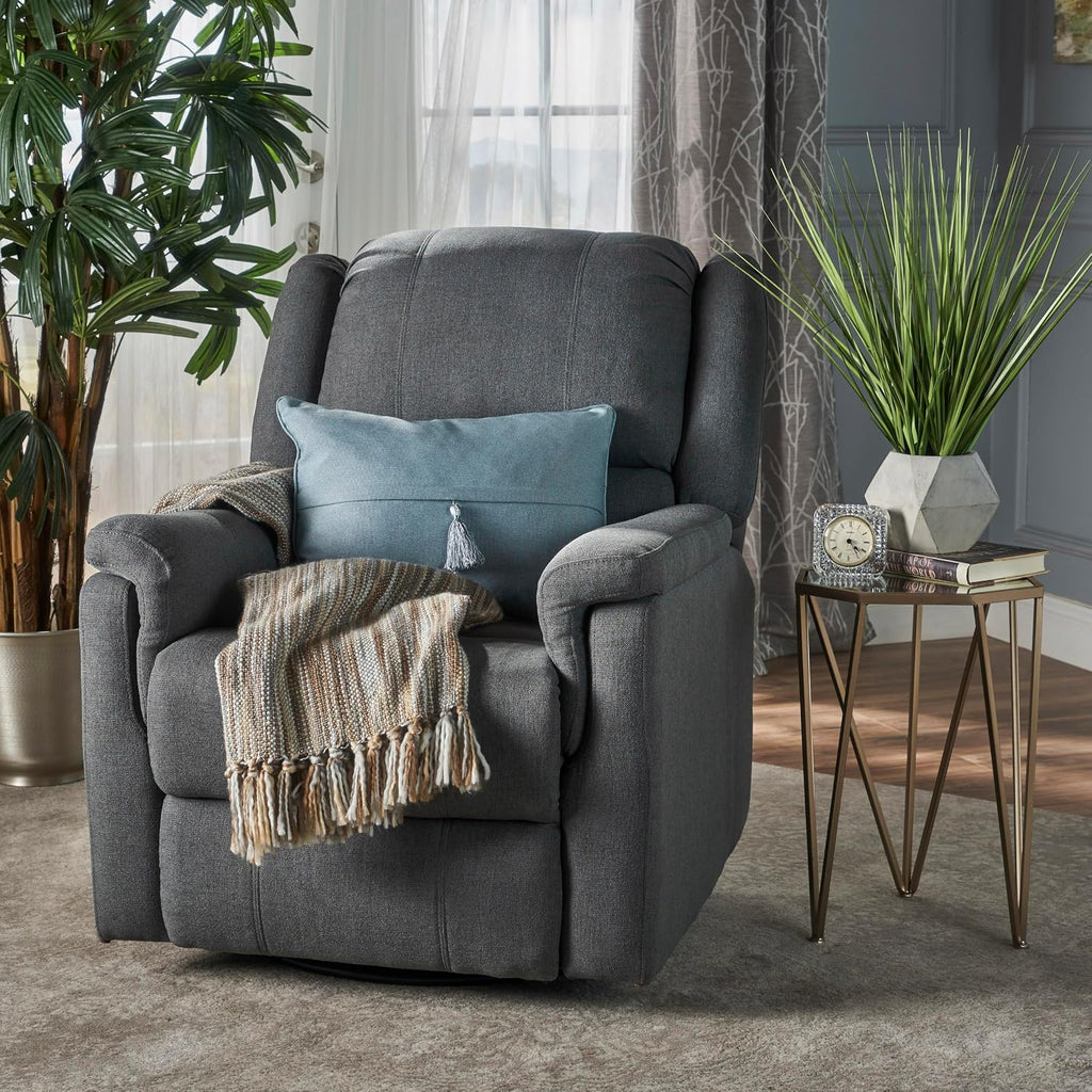 Merax Swivel Rocker Recliner Chair, Manual Reclining Sofa, Home Theater Seating for Living Room, Charcoal