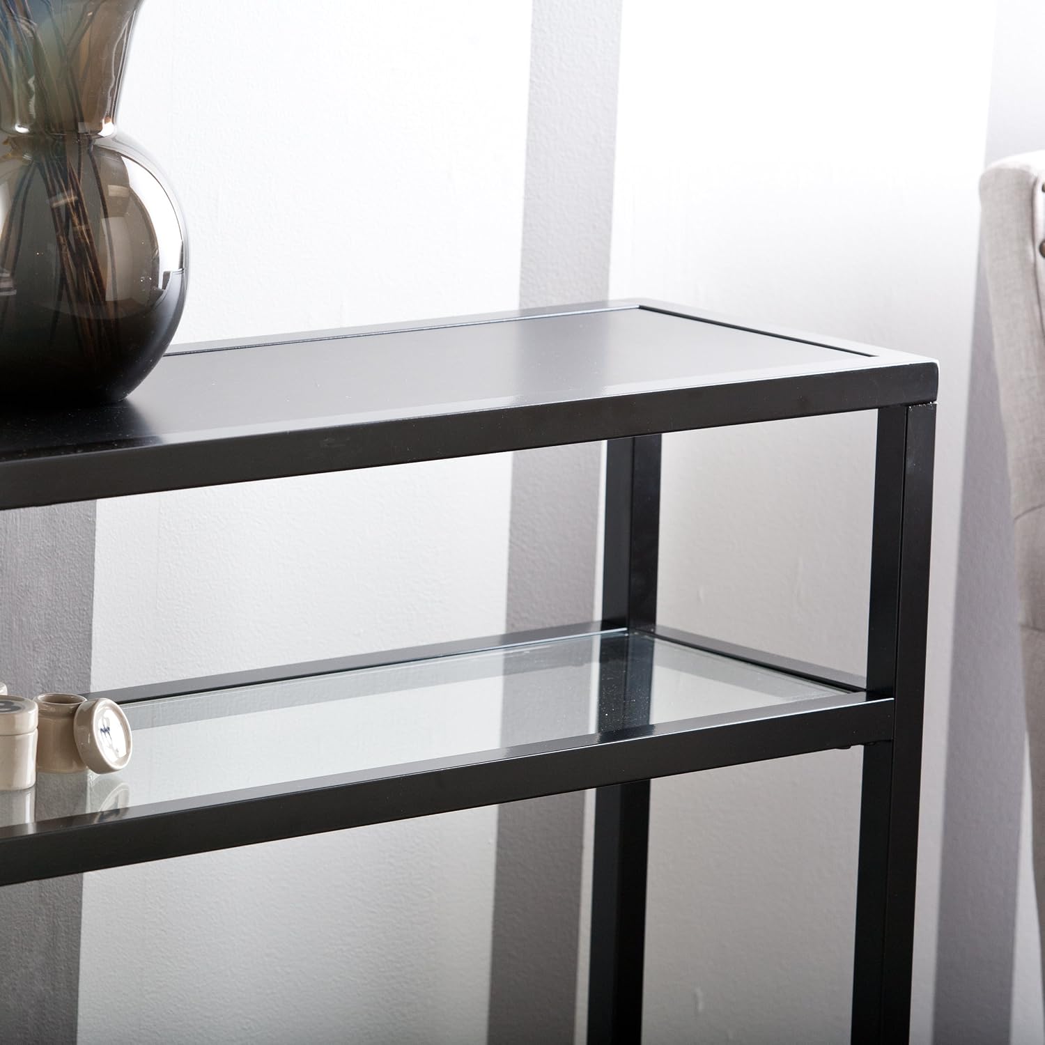 SEI Furniture - Holly & Martin Baldrick Console Table - Black - Transitional Design, Glass and Wood - Ideal for Entryway, Living Room (CK7683)