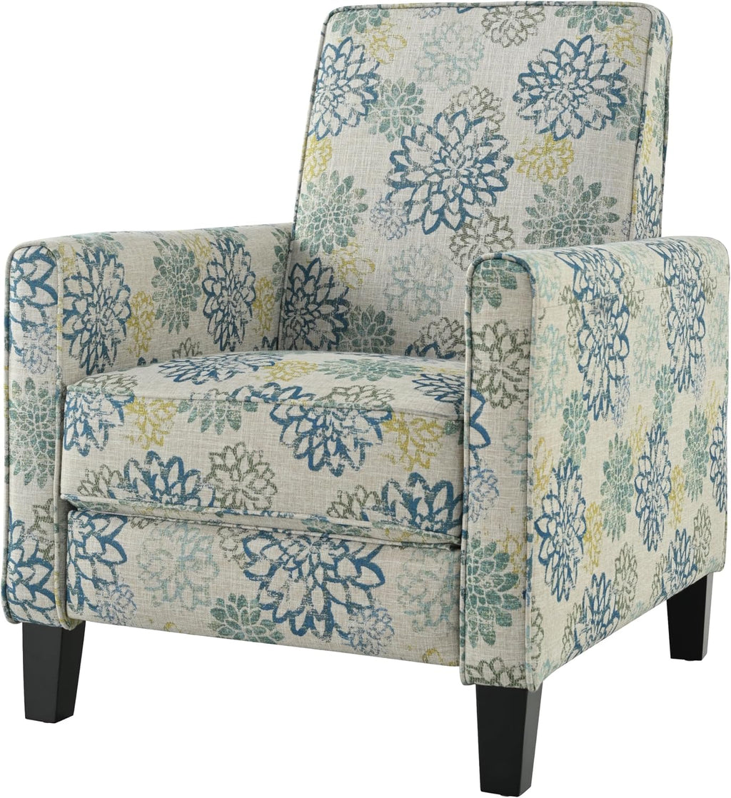 Christopher Knight Home Kenley Modern Fabric Upholstered Push Back Recliner Chair, Wooden Gliding Home Theater Seating, Comfy Reading Chair, Deep Seating Single Sofa Accent Chair, Mixed Blue