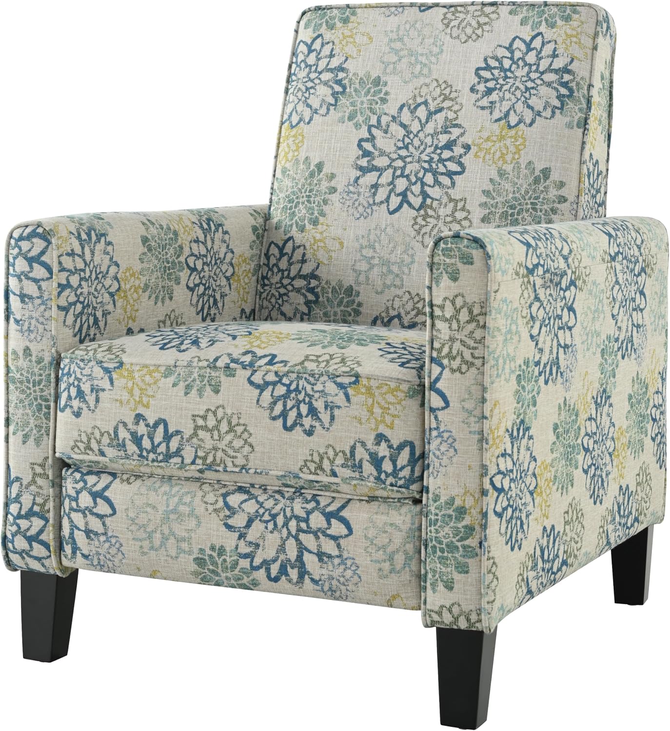 Christopher Knight Home Kenley Modern Fabric Upholstered Push Back Recliner Chair, Wooden Gliding Home Theater Seating, Comfy Reading Chair, Deep Seating Single Sofa Accent Chair, Mixed Blue