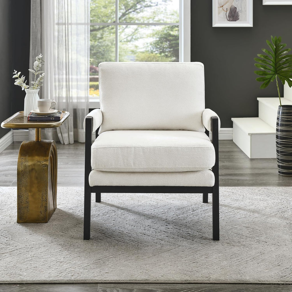 Roundhill Furniture Kelly Mid-Century Modern Chenille Upholstered Accent Armchair, White