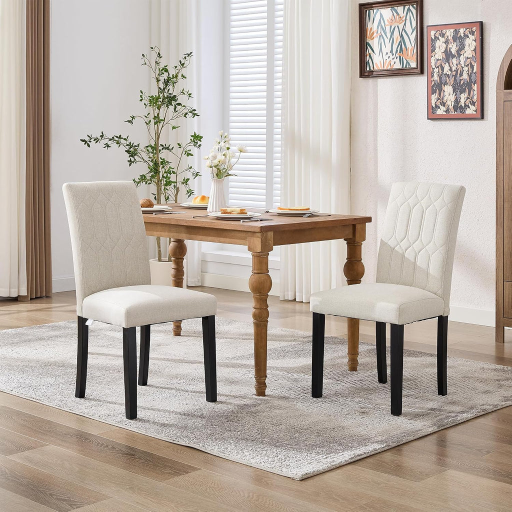 VECELO Upholstered Dining Chairs Set of 2, Modern Accent Parsons with Comfort Seat, Solid Wood Legs w/Rubber Footpads, for Living Room Kitchen, Beige