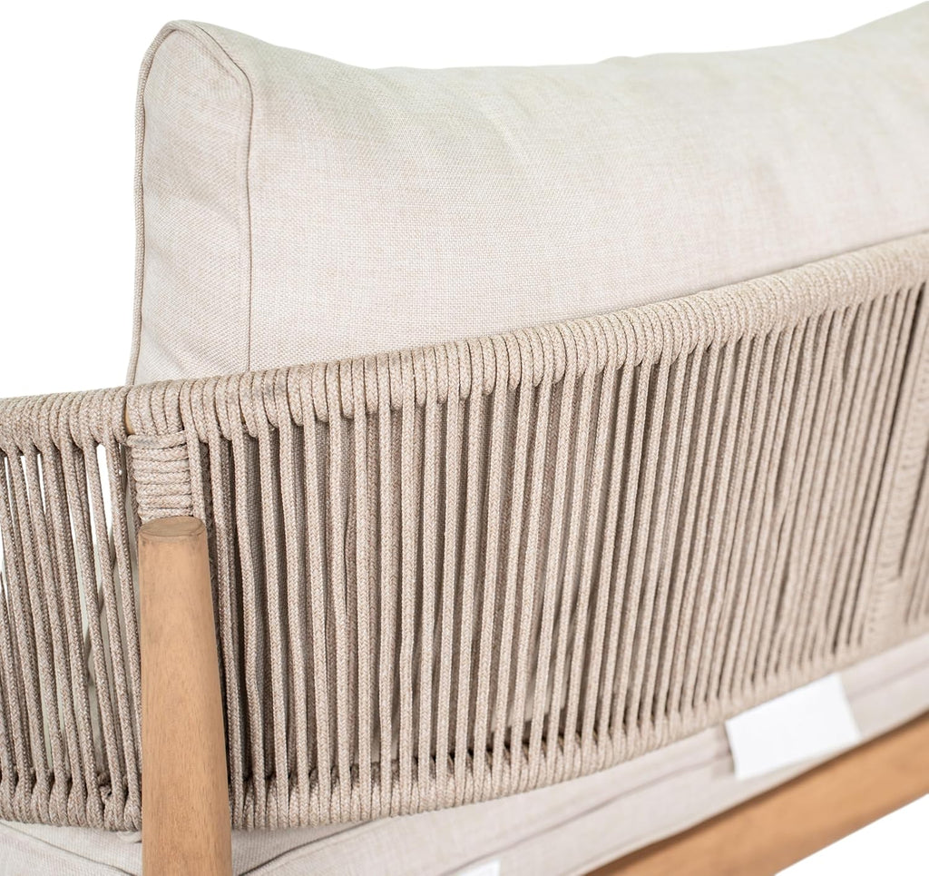 Christopher Knight Home Naomi Set of 2 Patio Acacia Wood Club Chair with Cushion, Handwoven Rope Lounge Chair Outdoor for Porch/Backyard, Stylish Garden Seating with Curved Backrest, Beige+Light Brown