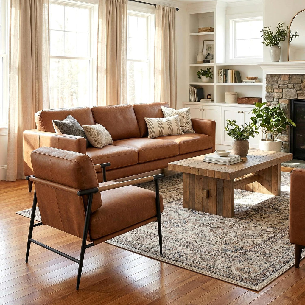 LukeAlon PU Leather Accent Chairs Set of 2 Brown Lounge Chairs with Metal Legs Modern Armchairs Upholstered Mid-Century Comfy Leisure Chair for Bedroom Living Room Reception Area