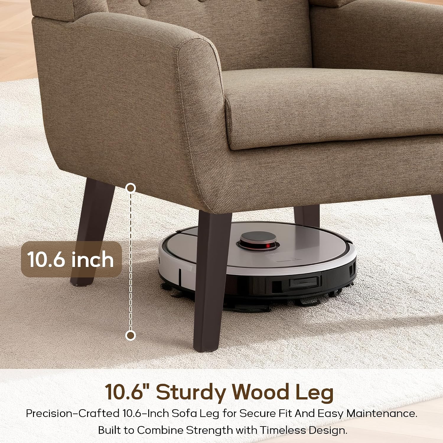 HUIMO Accent Chairs for Living Room,Linen Button-Tufted Upholstered Armchair with Wooden Legs,Comfy Mid Century Modern Chair for Bedroom Apartment Waiting Room Brown