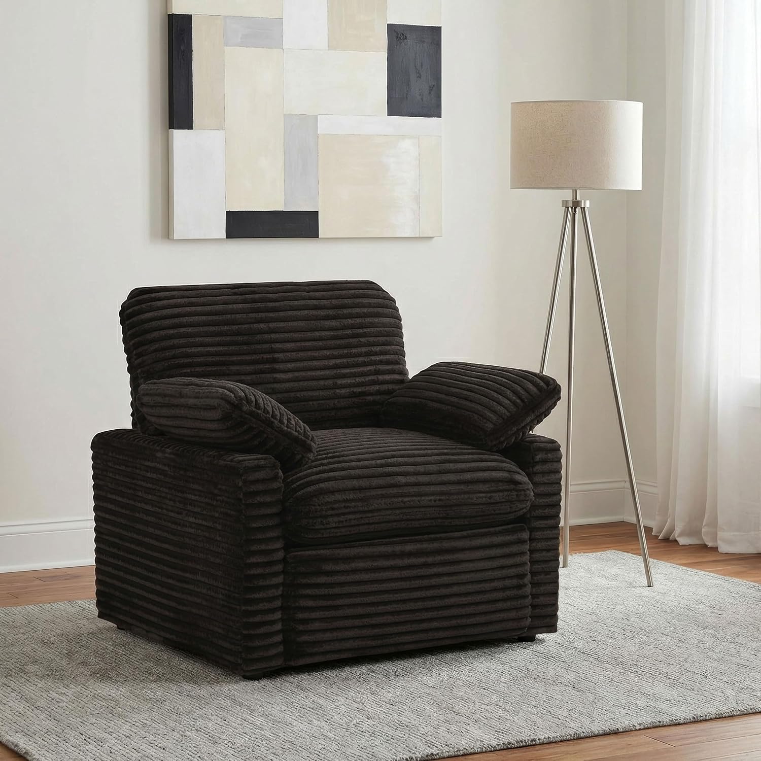 Coaster Home Furnishings - Collins - Wood and Fabric - Power Recliner with Horizontal Tufted Detail, Padded Arms, and Reversible Cushions - Living Room - Chocolate Brown - 610353P