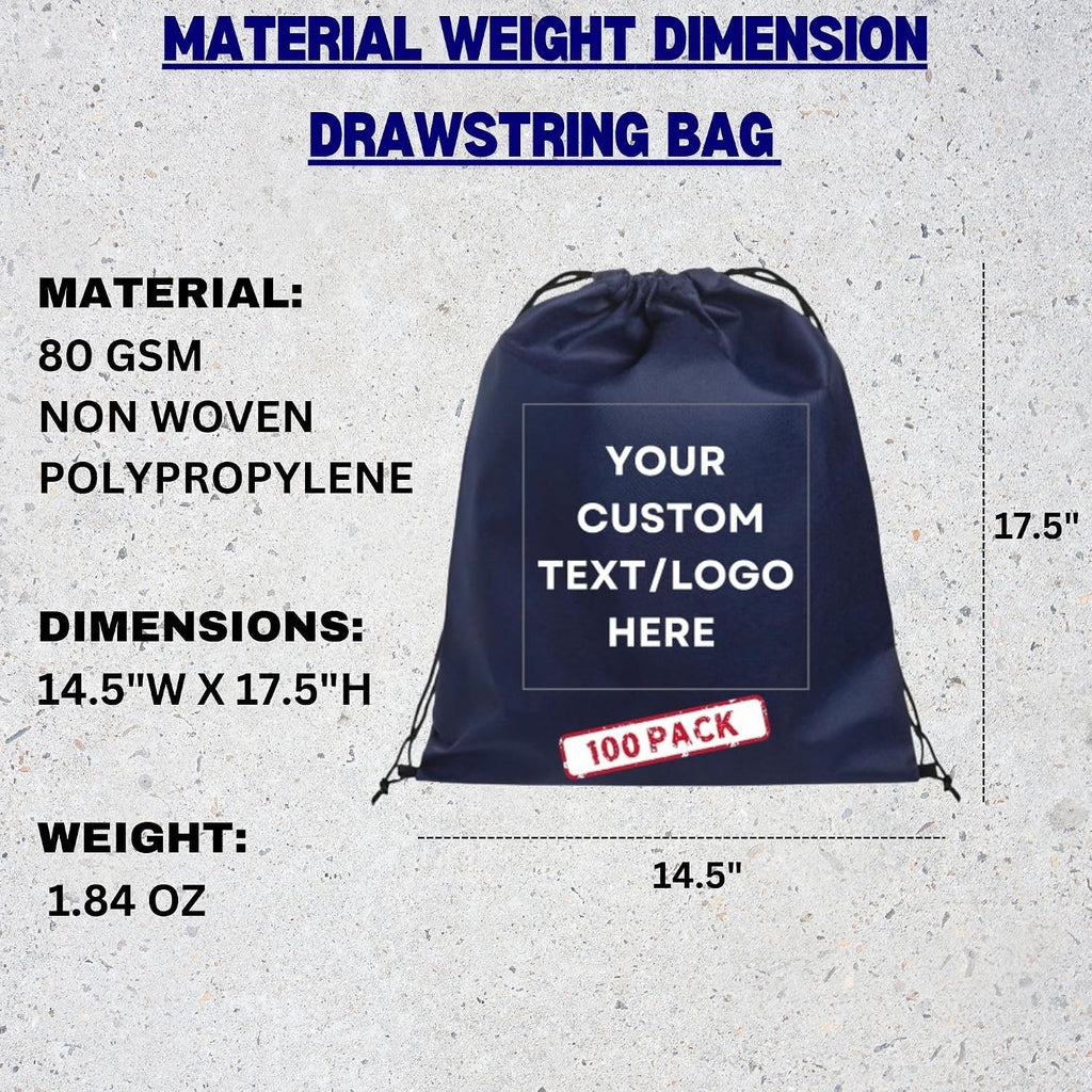 HANDSY Non-Woven Custom Drawstring Bags - Personalized Drawstring Backpack- Custom Bags with Logo for Traveling,Gym and Everyday Use (100, Dark Blue)