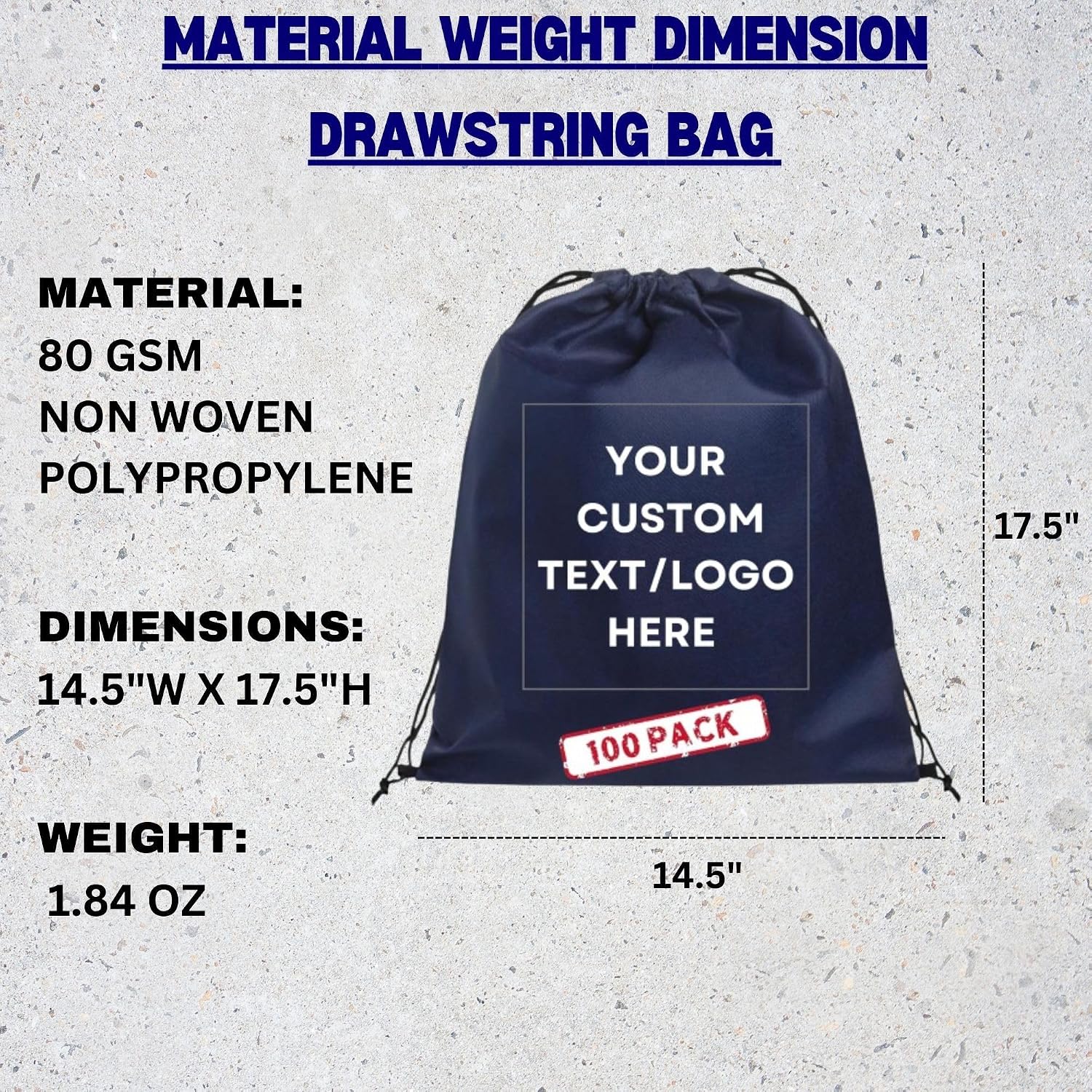 HANDSY Non-Woven Custom Drawstring Bags - Personalized Drawstring Backpack- Custom Bags with Logo for Traveling,Gym and Everyday Use (100, Dark Blue)