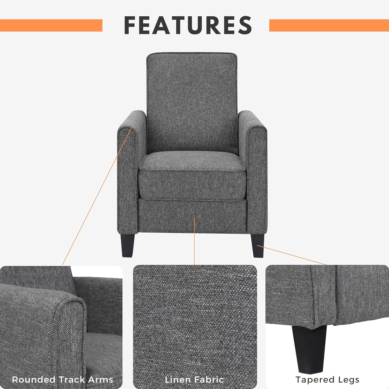24/7 Shop at Home Mulvane Modern Recliner Chair with Push Back & Foot Rest, Single Couch with Fabric Upholstered & Plastic Legs, Sofa Reclinable Individual for Bedroom, Living Room, Home Office, Blue