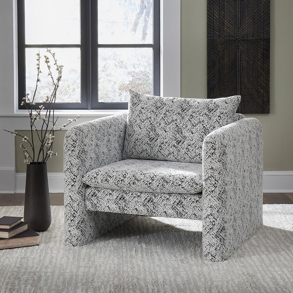 Signature Design by Ashley Kenbell Contemporary Geometric Patterned Accent Chair with Loose Cushions, Black & White