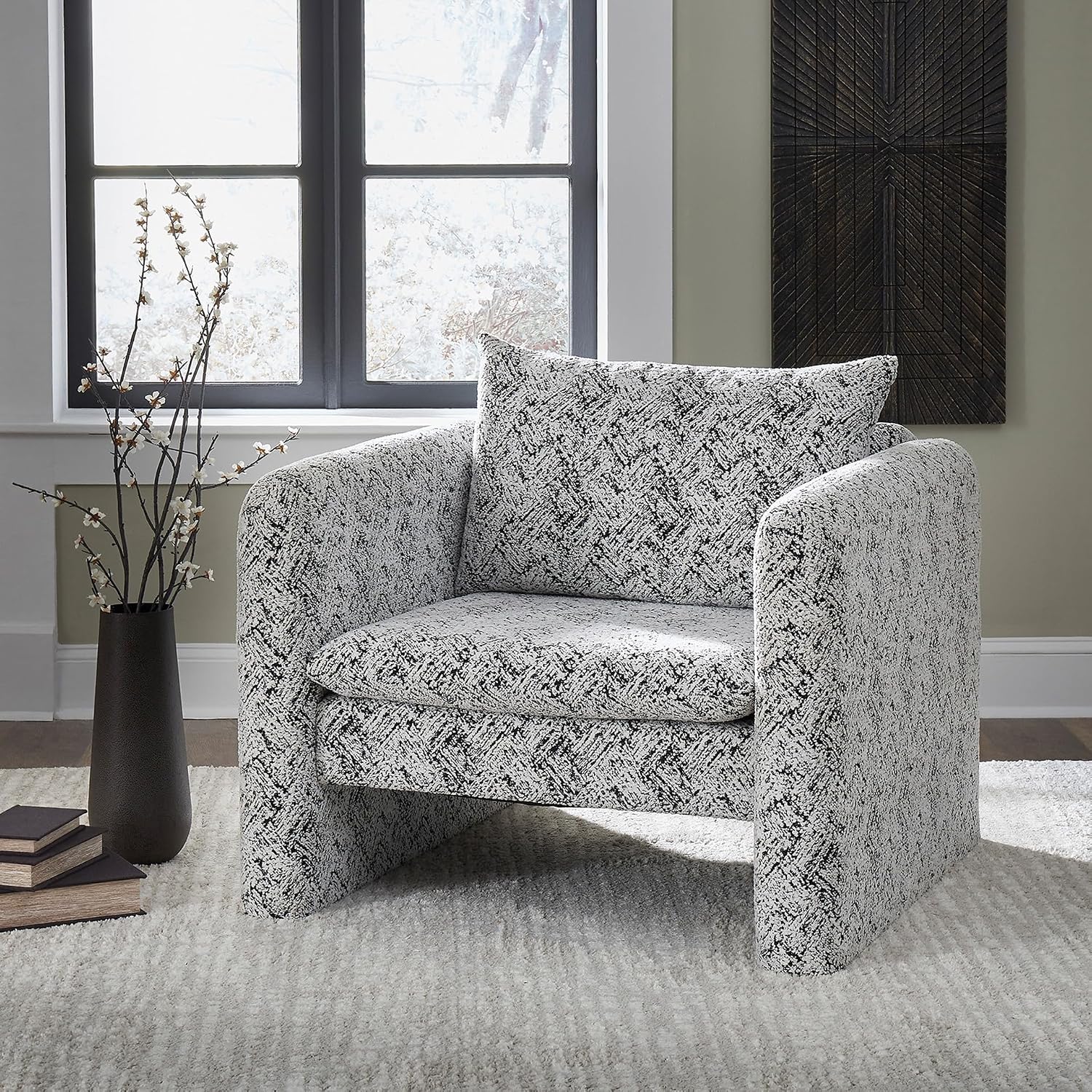 Signature Design by Ashley Kenbell Contemporary Geometric Patterned Accent Chair with Loose Cushions, Black & White
