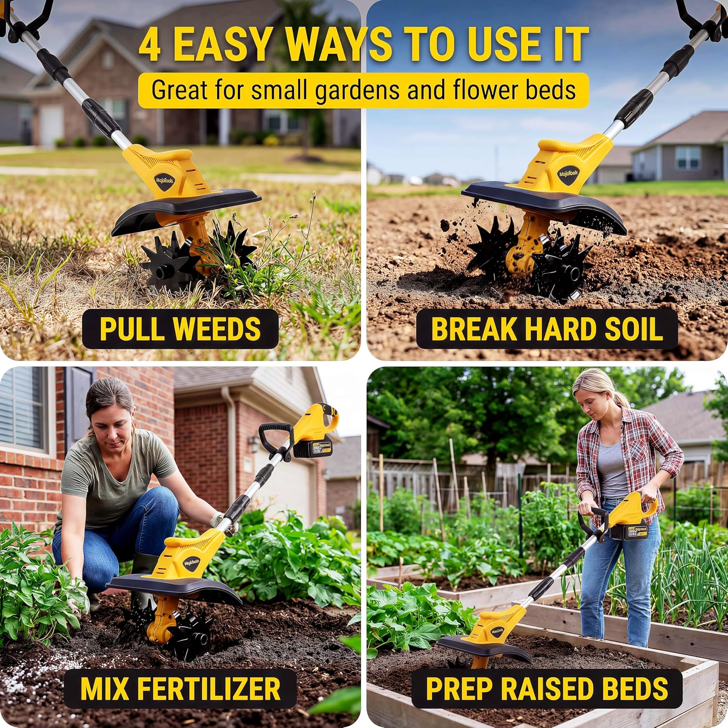 21V Cordless Tiller Cultivator, 360RPM Electric Garden Tiller with 2 x 3.0Ah Batteries, 9-Inch Width & 7-Inch Depth, Lightweight Rototiller for Raised Beds, Flower Beds & Soil Cultivation