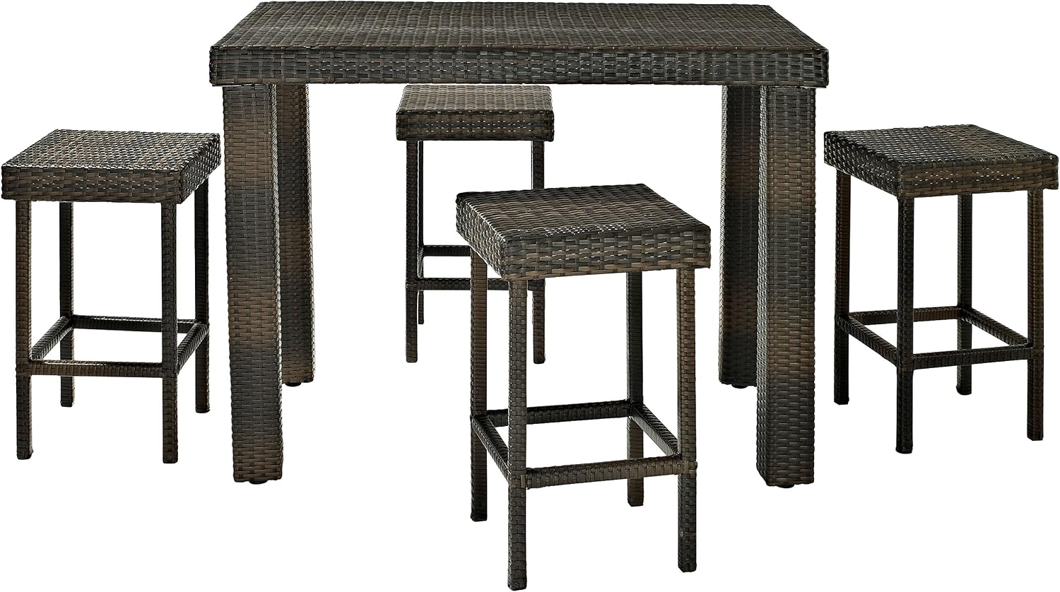 Crosley Furniture Palm Harbor 5-Piece Outdoor Dining Set for 4, Counter Height Wicker Patio Table and Stools, Brown