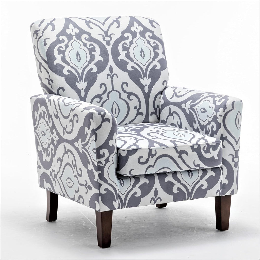 Container Furniture Direct Contemporary Accent Arm Chair with Birch Wood Frame and Velvet Upholstery, Armchair for Office and Living Room Decor, Removable Cushions, 05 Printed Fabric