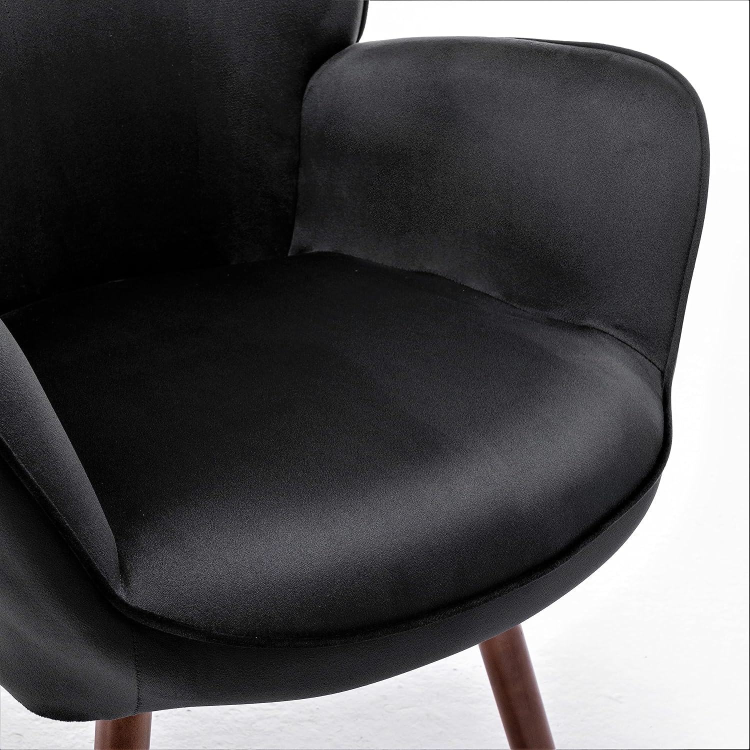 Container Furniture Direct Chic Accent Arm Chairs for Living Room, Bedroom, or Home Office, Button-Tufted Midcentury Armchair with Wingback Design and Splayed Legs, Black