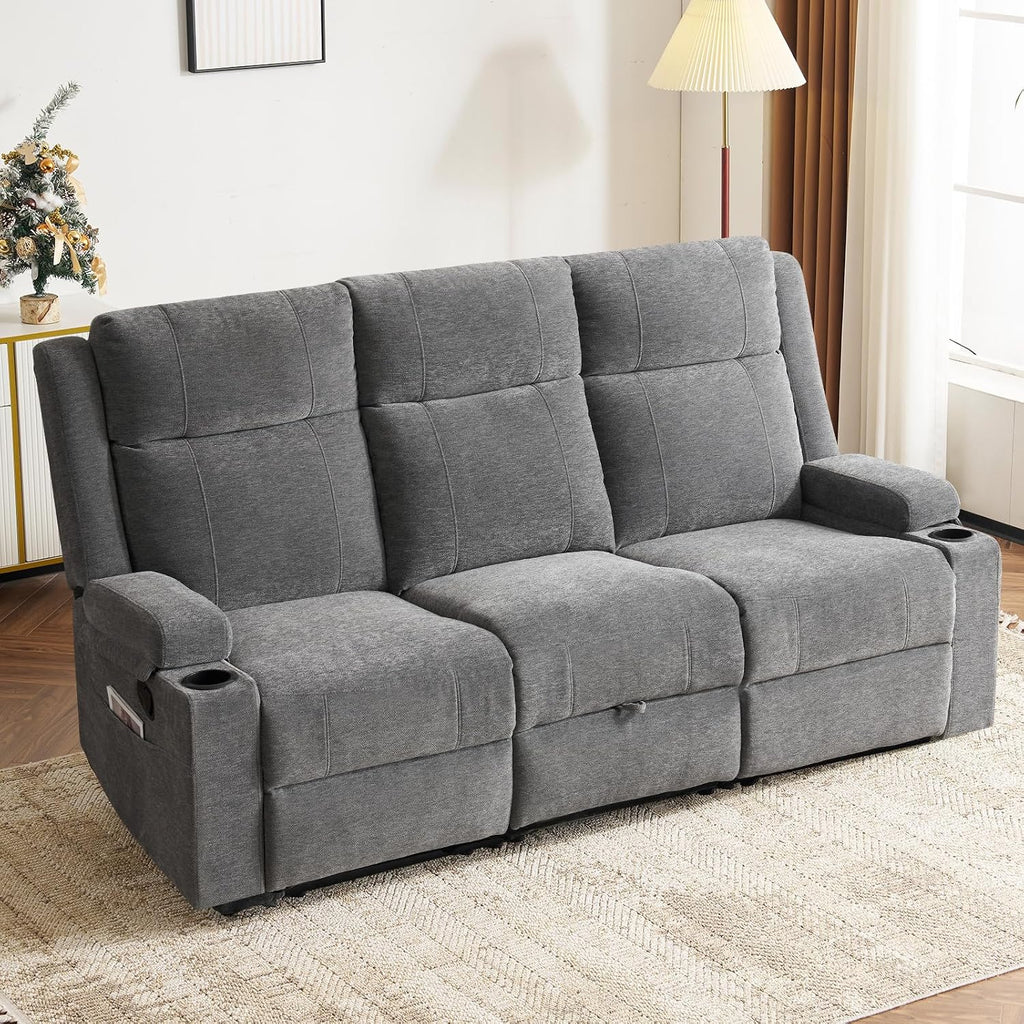 Loveseat Recliner Sofa,RV Loveseat Reclining Couch with Drop Down Table/ 4 Cup Holder/Hidden Storage, Wall Hugger Recliner Sofa for Living Room & Home Theater & RV