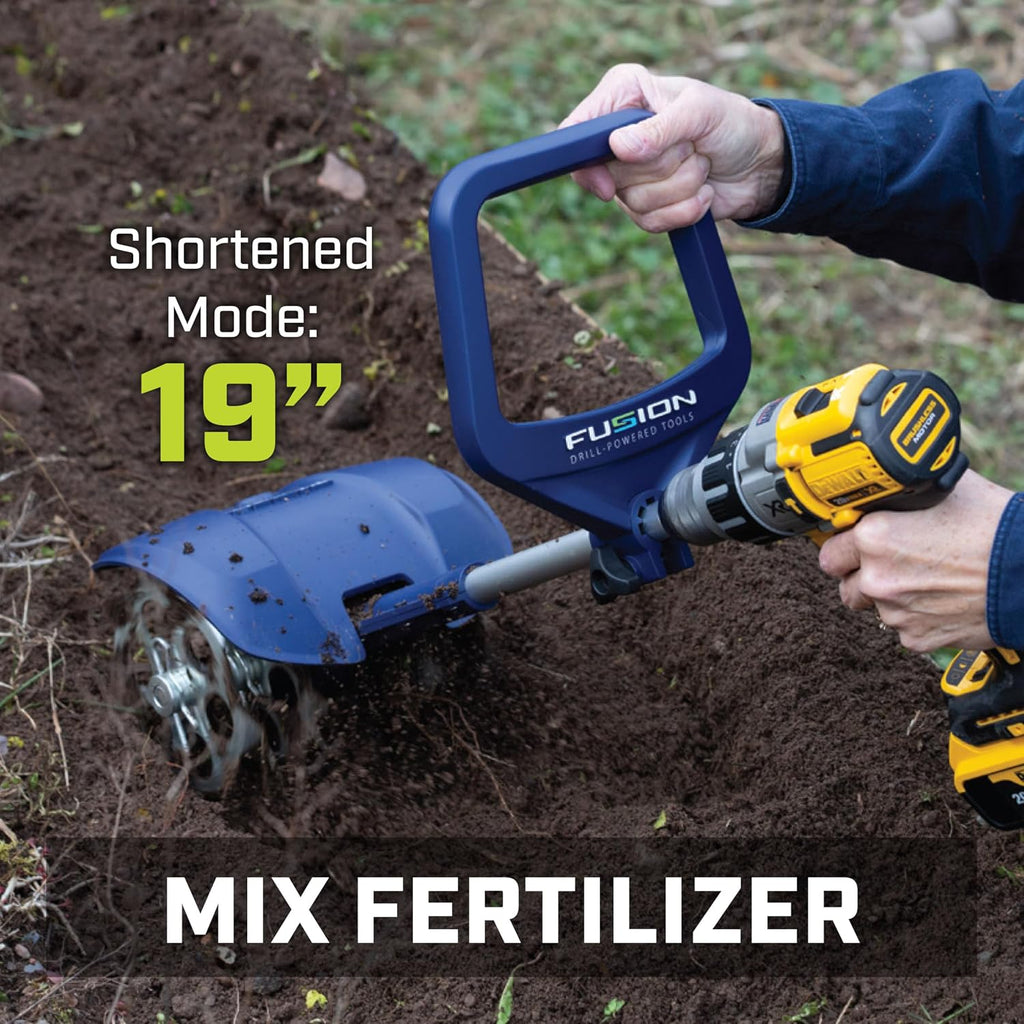 Fusion Drill-Powered Cultivator, Compatible with Most Cordless Drills, Adjustable Cultivating Width Up to 8', Cultivating Depth Up to 5.5', Adjustable Length, Model: 46007