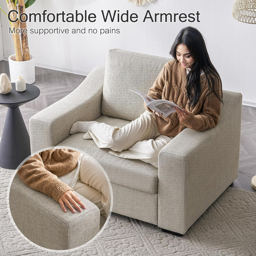 ELUCHANG 47' W Oversized Accent Chairs Set of 2, Linen Fabric Modern Chair with Deep Seat, Comfy Upholstered Large Armchair Sofa Chair and a Half, Reading Chair for Living Room Bedroom Office,Oatmeal