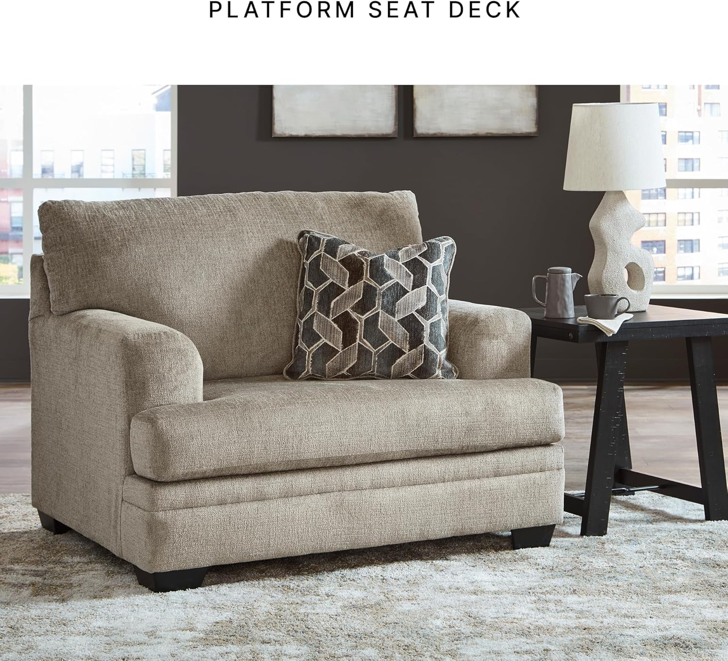Signature Design by Ashley Stonemeade Transitional Oversized Chair with Reversible Seat Cushion and Accent Pillow, Taupe