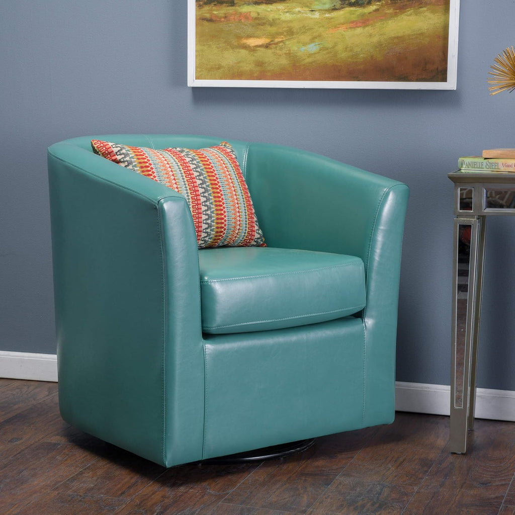 Christopher Knight Home Daymian PU Swivel Club Chair, Turquoise