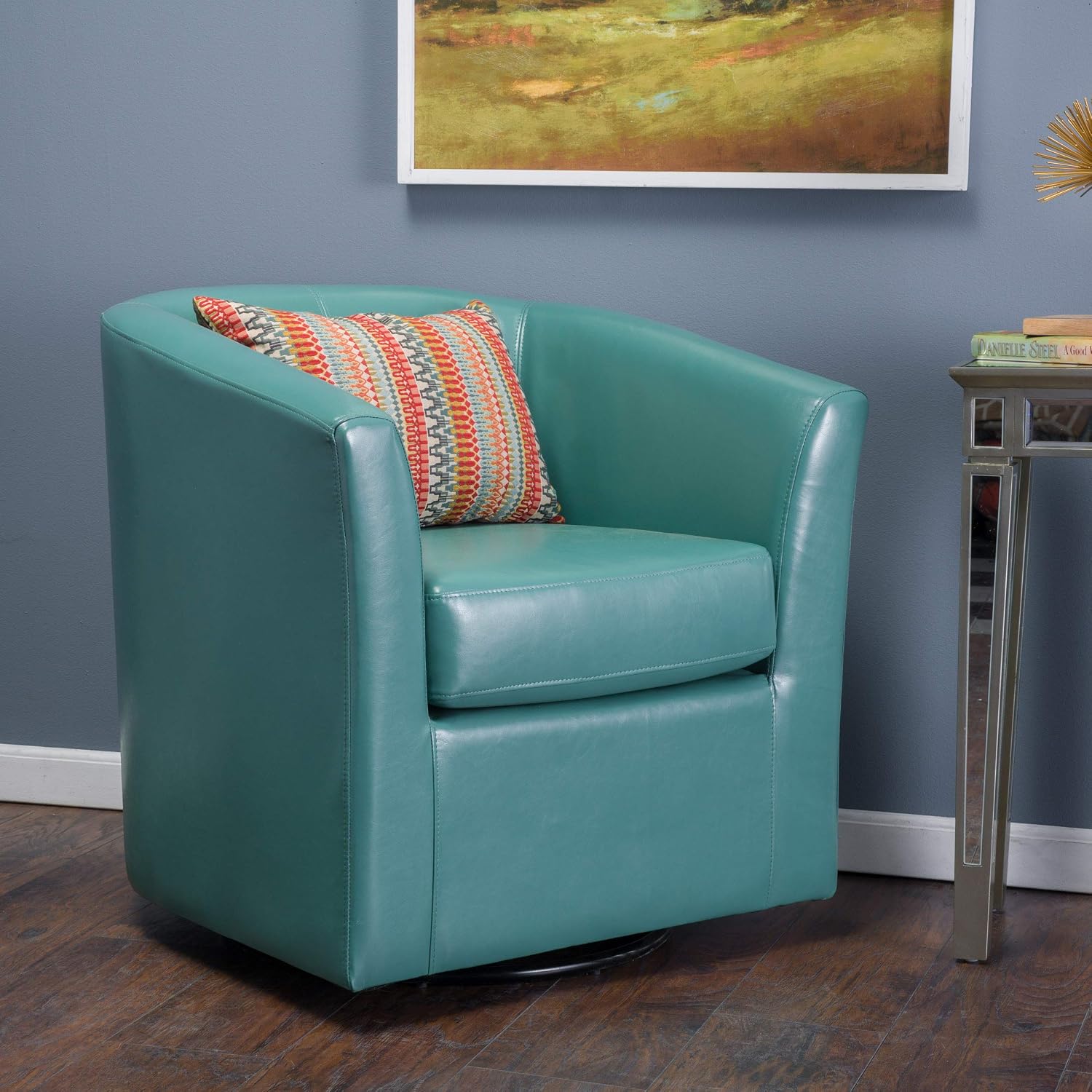 Christopher Knight Home Daymian PU Swivel Club Chair, Turquoise