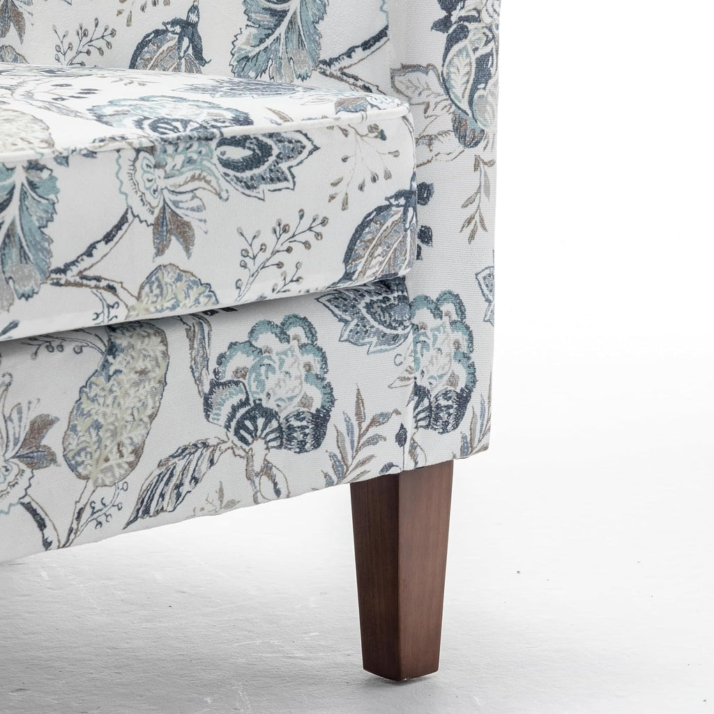 Container Furniture Direct Contemporary Accent Arm Chair with Birch Wood Frame and Velvet Upholstery, Armchair for Office and Living Room Decor, Removable Cushions, 07 Printed Fabric