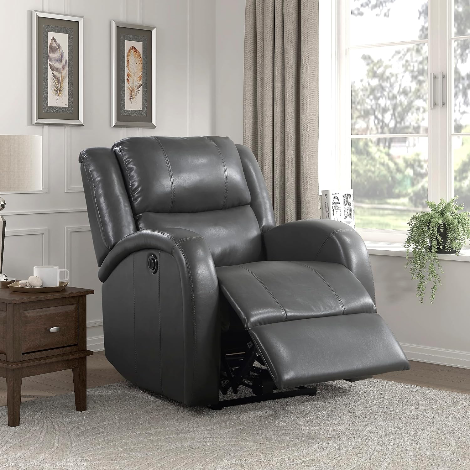 Lexicon Power Reclining Chair, Faux Leather Recliner with One-Touch Power Control, Home Theater Seating, Wall Hugger Recliner Chair, Comfortable Seating for Living Room or Bedroom, Gray