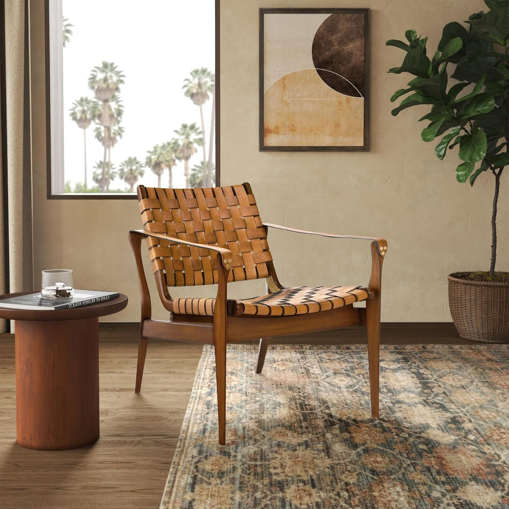 Safavieh SFV9005B Home Collection Dilan Leather Brown & Light Brown Safari Accent Chair Light