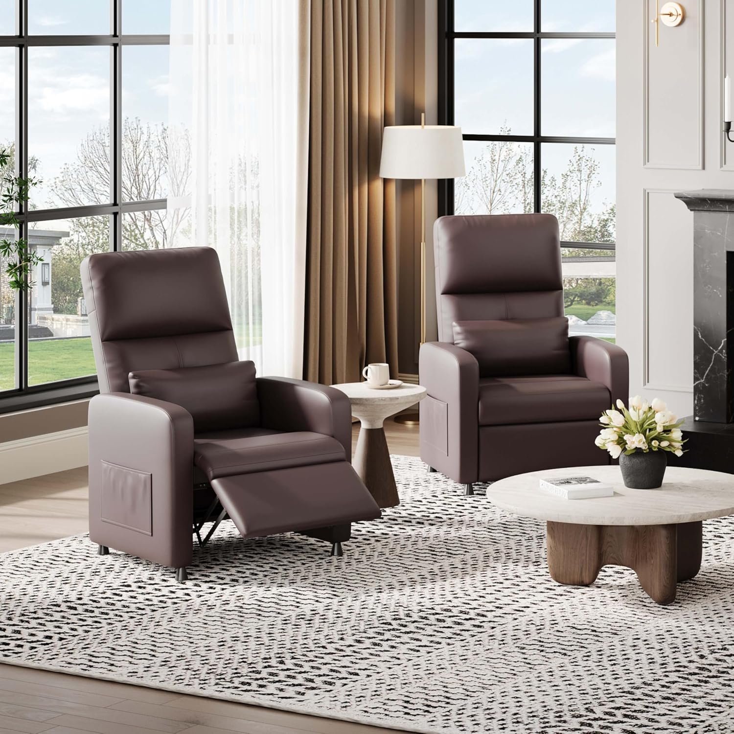 Electric Power Recliner Chair, Tall Back PU Leather Sofa, Ergonomic Padded Seat, Lumbar Support, 2 Side Pockets, USB, 370 lbs—Recliner for Living Room