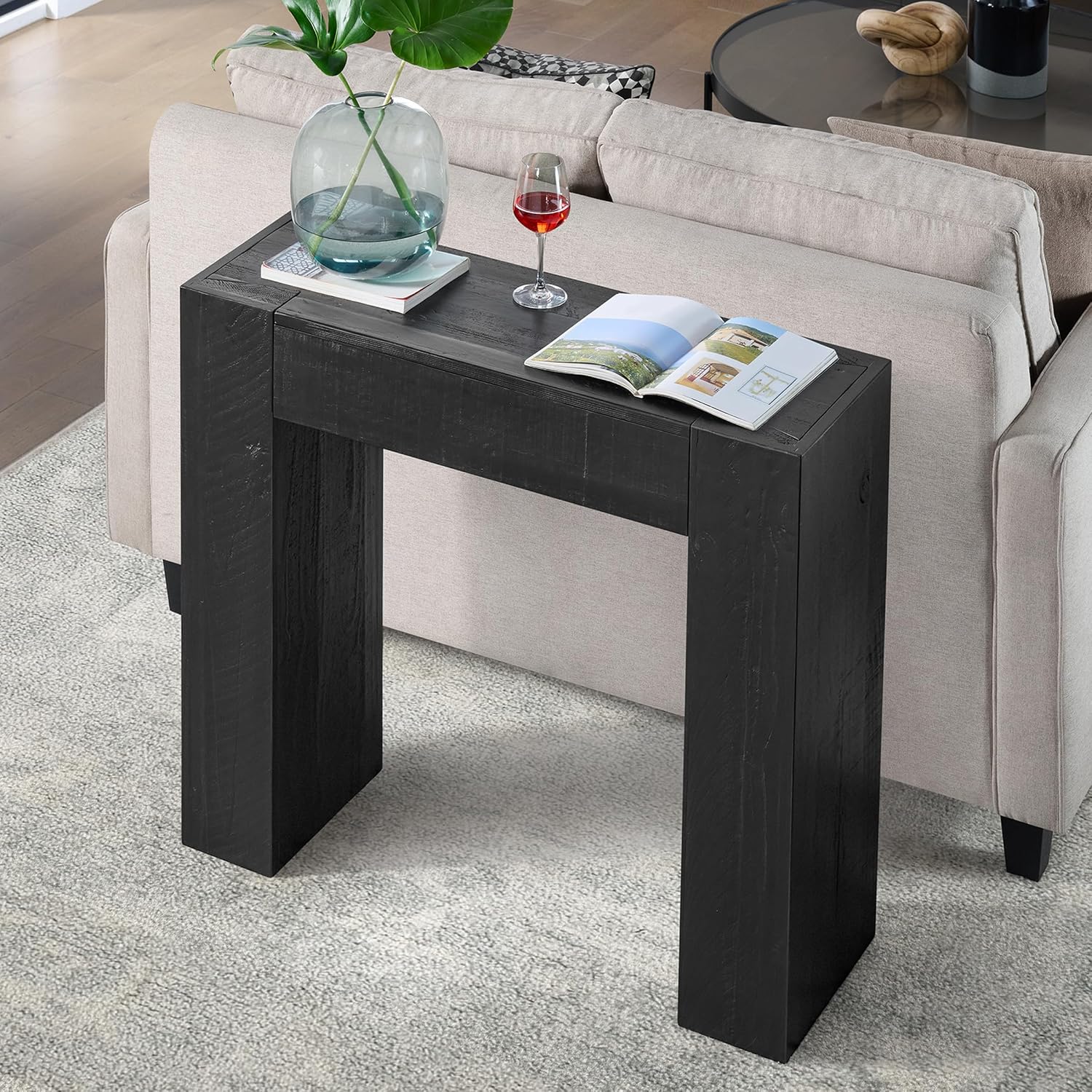 Alaterre Furniture Stockyard Solid Wood Console Table - 36 Inch Modern Farmhouse Small Entryway Table - Easy Assembly Living Room Furniture for Behind the Couch, Entryway, or Hallway (Black)