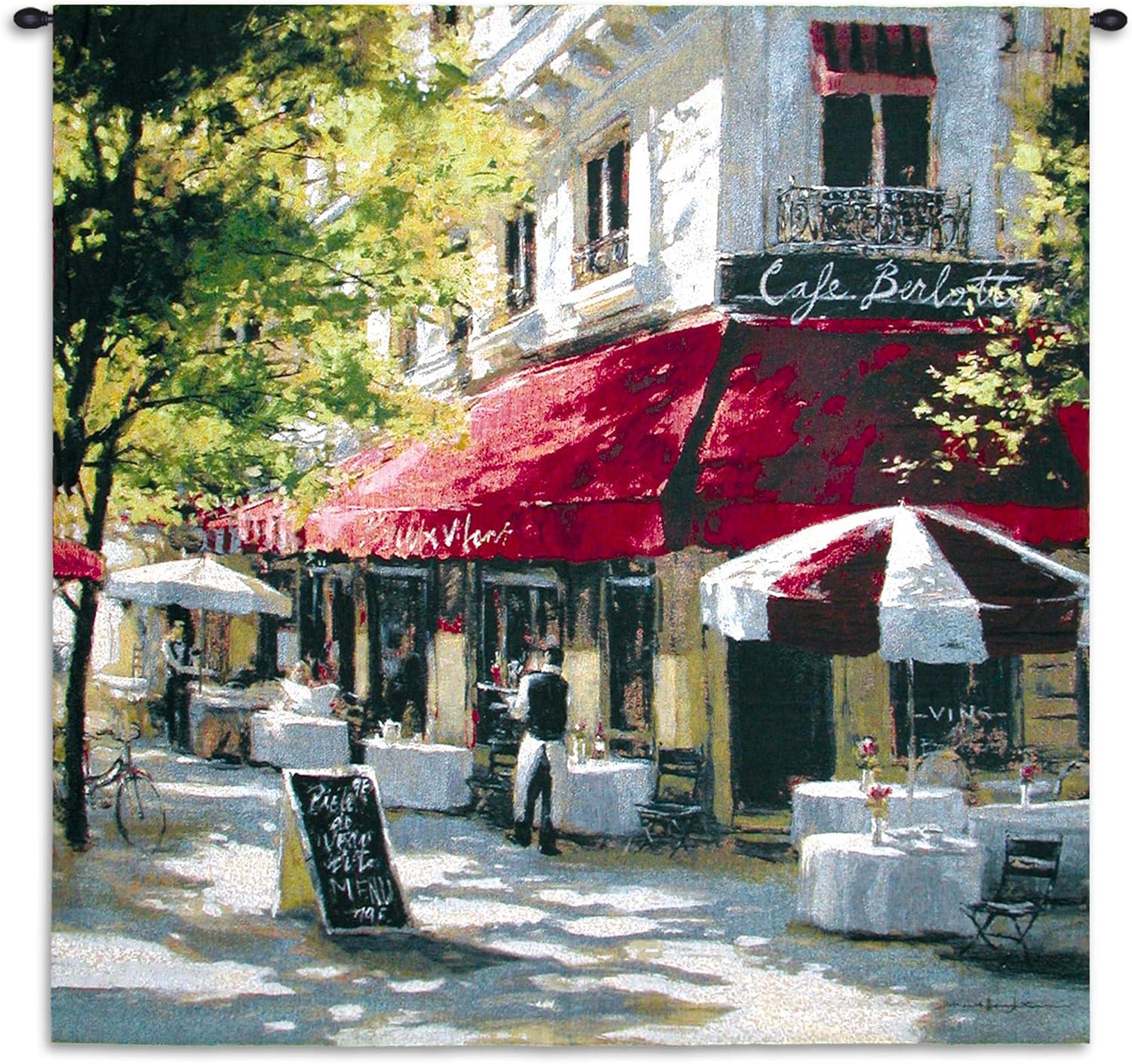 Cafe Franchetti by Brent Heighten | Woven Tapestry Wall Art Hanging | Parisian Street Scene | 100% Cotton USA Size 53x53