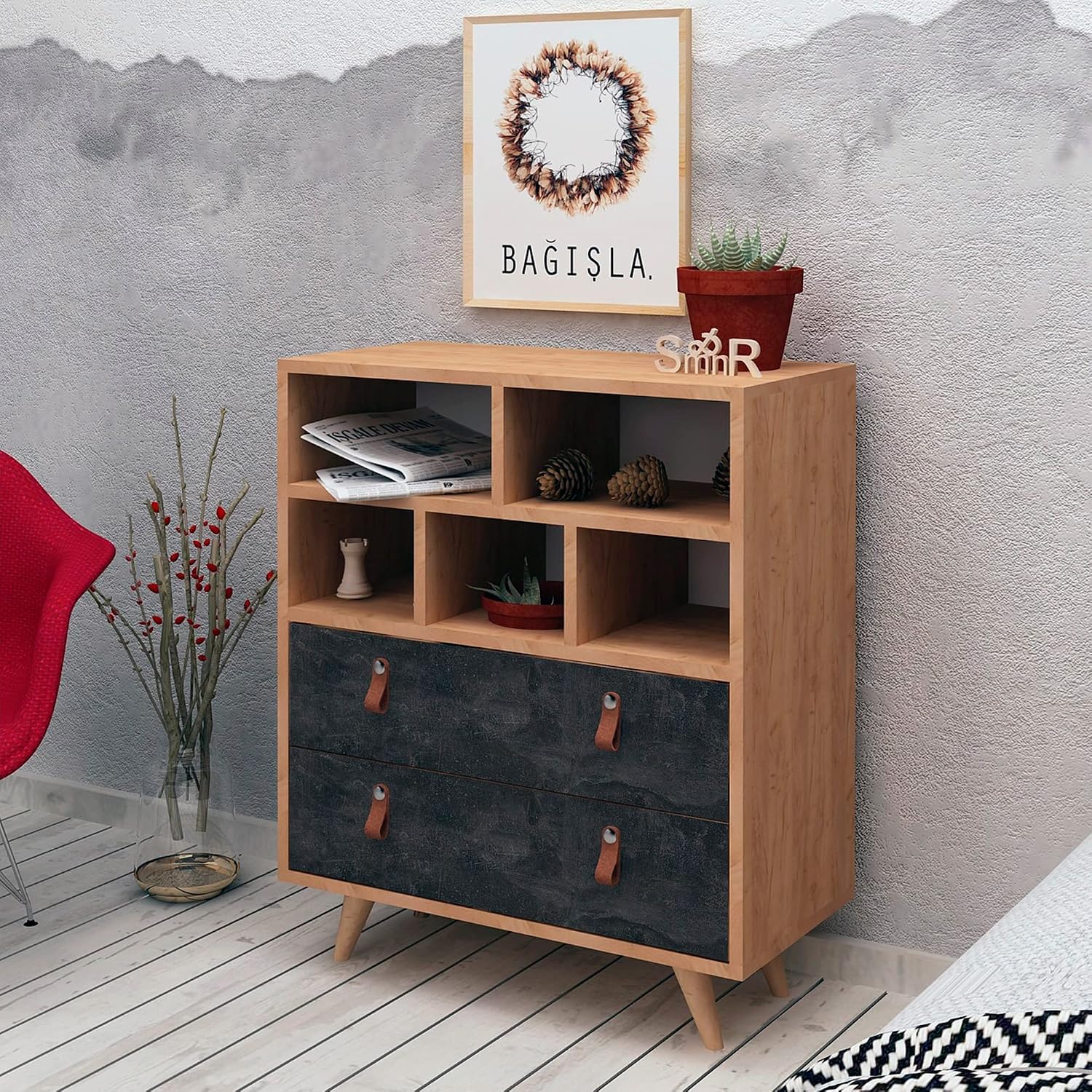 WELL HOME MOBILIARIO & DECORACIÓN WellHome Yukon Furniture Dark Oak with 100% Agglomerate Board in Melamine Rejected Black Brown