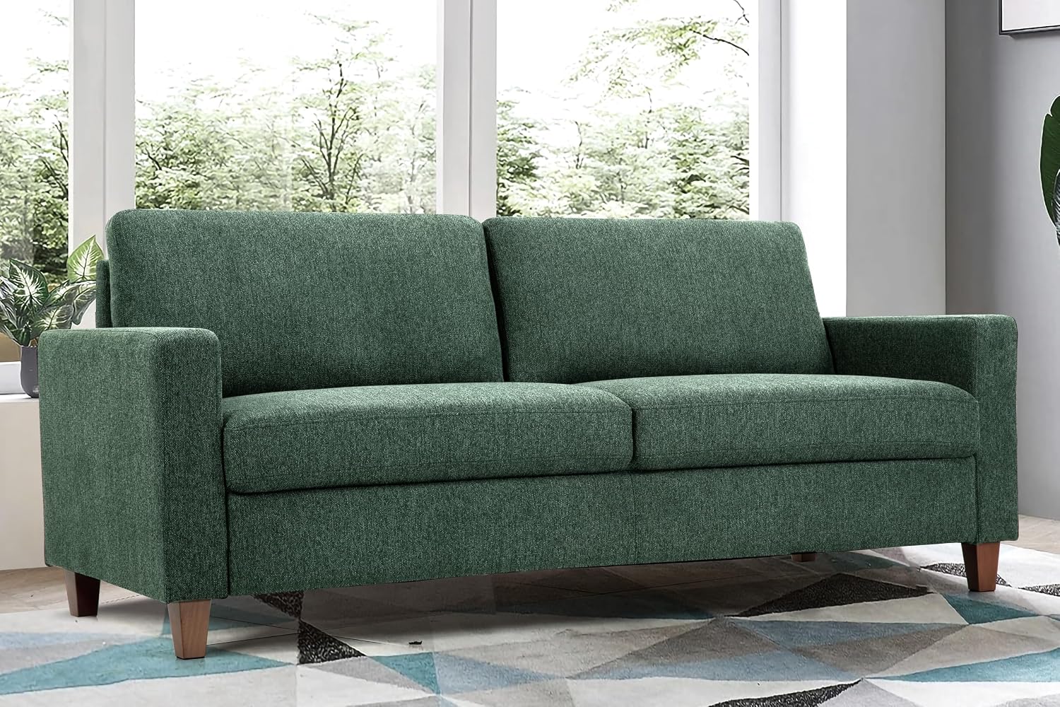 Container Furniture Direct Miles Mid Century Modern Couch for Small Spaces, Living Rooms, Apartments, and Condos, 3 Seater Sofa with Reversible Back Pillows, 77' Wide, Green